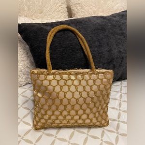 Bijoux Terner Gold Beaded Evening Purse boho prom evening bag. beaded handles